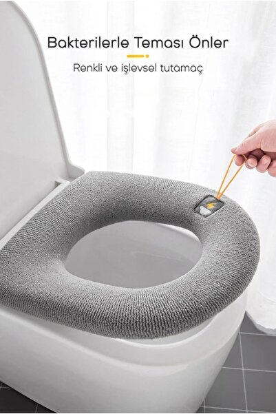 MFA SHOP Yumuşak Dokulu Çok Esnek Yıkanılabilir Klozet Kapağı Kılıfı Banyo Tuvalet Pedi - Gri Temiz Klozet