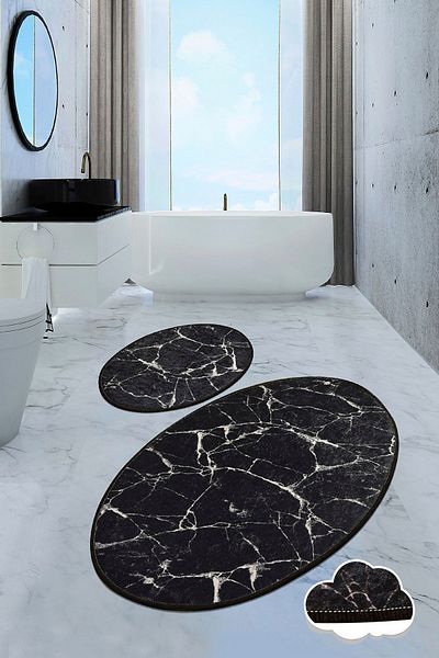 Chilai Home Marble Djt Σετ 2 τεμαχίων - Σετ πατάκι μπάνιου και χαλί τουαλέτας