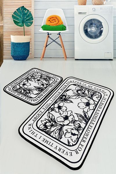 Chilai Home Singleflo 2-Piece Bathroom Set: Washable Non-Slip Base Mat and Djtbathroom