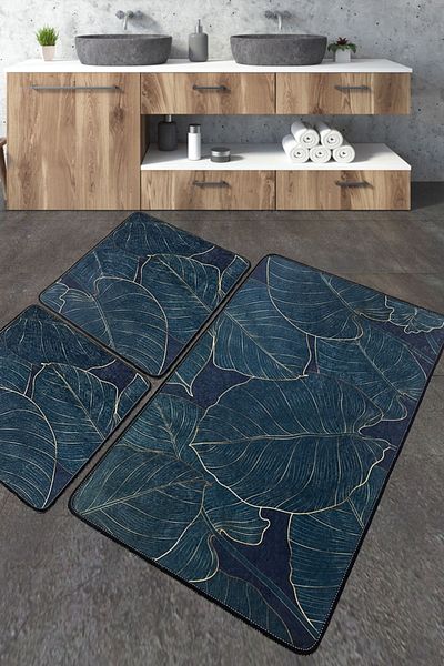 Chilai Home Zeleno Bathroom Rug Set of 3 Non-Slip Mat Washable