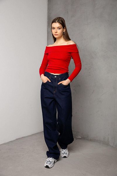 Maule Bequeme Baggy-Jeans mit dunkelblauer Schnalle – locker sitzende, weite Bein- und lockere Damenhose @milano