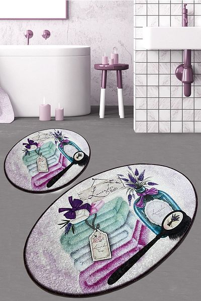 Chilai Home Lavender Σετ 2 Τουαλέτας Σετ Χαλάκι Μπάνιου Χαλί Djtbanyo