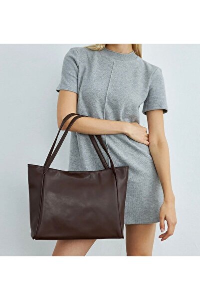 Mercan Stores Women's Large Size Brown Soft Leather Arm and Shoulder Bag