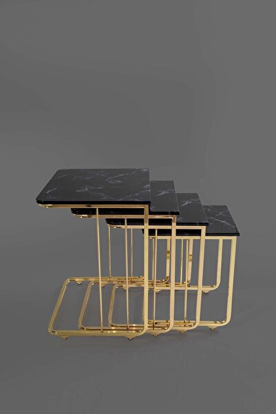 Veys Sehpa Tekerlekli Gold 4 Lü Zigon Sehpa - - Yan Sehpa