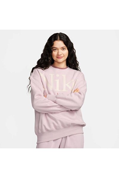 Nike Sportswear Phoenix Fleece Oversized Crew-Neck Logo Pembe Kadın Sweatshirt