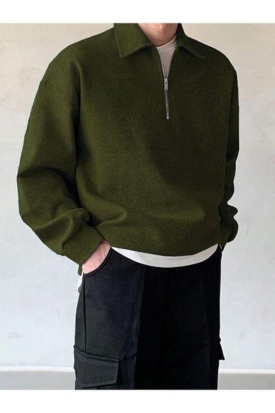 GENIUS STORE  Мъжки суитчър с поло деколте Oversize Суичър с половин цип OVERSIZE-СУИТШЪР