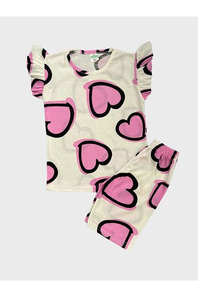 Fil Kids Set pijama de vară din bumbac cu mâneci scurte cu imprimeu liliac - mâneci cu volane