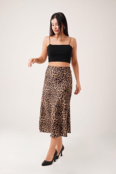Hipo Trend Висока талія, середньої довжини, атласна спідниця з леопардовим принтом