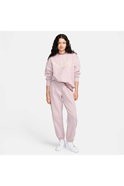 Nike Sportswear Phoenix Fleece Oversized Crew-Neck Logo Pembe Kadın Sweatshirt