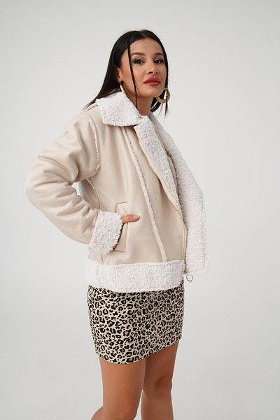 Hipo Trend Stone Detailed Faux Fur Biker Jacket