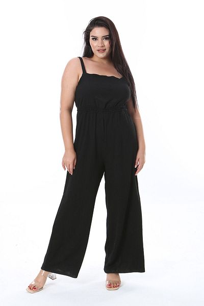Şans Plus Size Black Wrap Jumpsuit - Wide Leg, Strap 65N38313