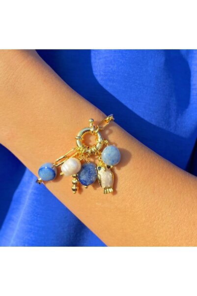 jewine studio Sertifikalı İnci & Kuvars Doğaltaş Tasarım Baykuş Bileklik