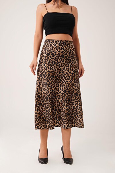 Hipo Trend Висока талія, середньої довжини, атласна спідниця з леопардовим принтом