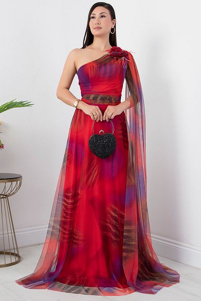 PULLIMM Rochie din tul - Imprimat pe un umăr, SB7212