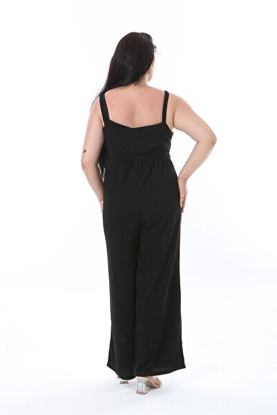 Şans Plus Size Black Wrap Jumpsuit - Wide Leg, Strap 65N38313