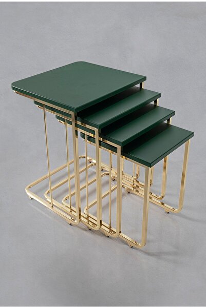 Veys Sehpa Tekerlekli Gold 4 Lü Zigon Sehpa - - Yan Sehpa - Zümrüt