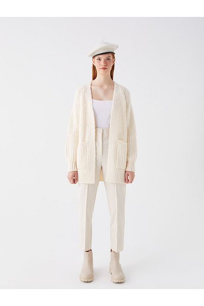 LC Waikiki Dámský pletený cardigan - šálový límec, pevný, s dlouhým rukávem