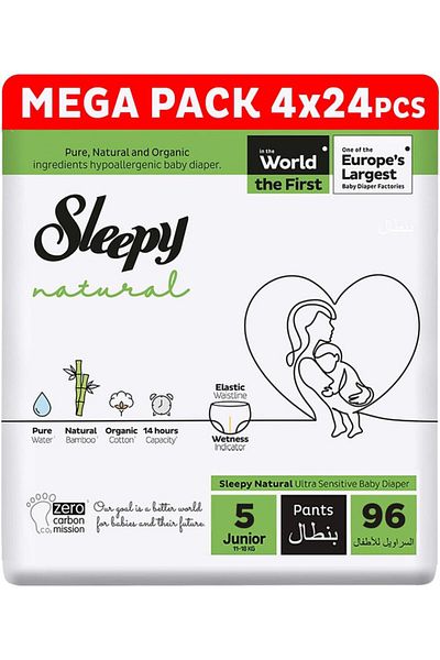 Sleepy Natural Pants Size 5 | Comfort | Absorbent | Eco-Friendly | Hypoallergenic | (5, 96 Count)