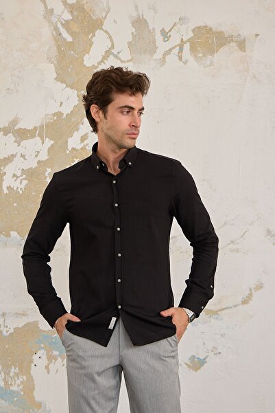 RAVANELLI Men's Shirt Cotton Corduroy Buttoned Collar Modern Slim Fit Slim Fit