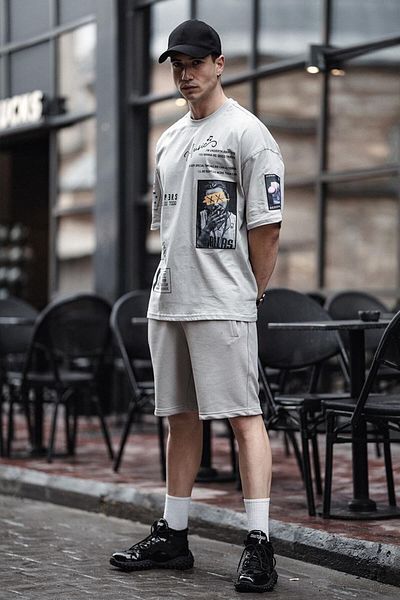 HYPERS Music Printed Gray Shorts T-shirt Set