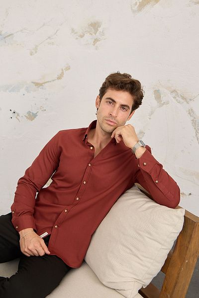 RAVANELLI Ανδρικό πουκάμισο Slim Fit - Βαμβακερό, Κοτλέ, Γιακάς με κουμπιά