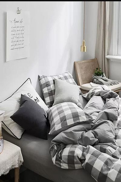 İQON Σετ Σεντόνια Παπλωματοθήκη Μονό Gingham Large Grey