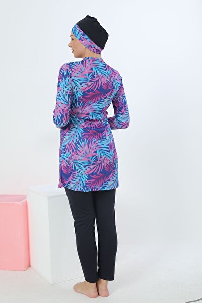 medipek Ροζ Μπλε μαγιό Hijab - Lycra και μοτίβο Ολόσωμο καλυμμένο