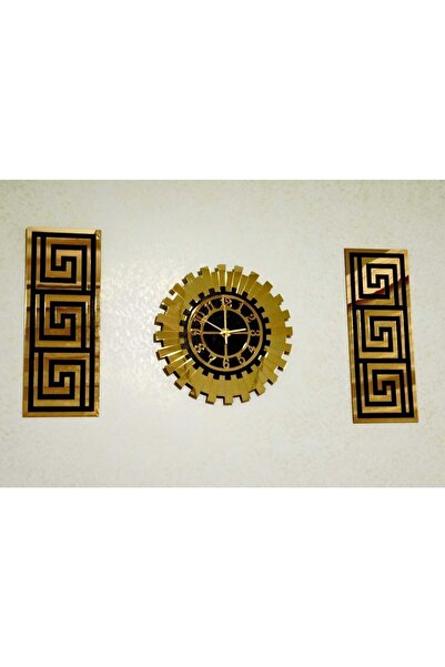 EYKA STORE Dekoratif 3 Lü Set El Boyaması - Kabartmalı Pleksi Gold Aynalı Şık...