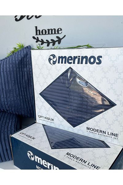 Sarar Merinos Modern Line 3 Piece Bedspread Set - Double Blanket, Modernlınelacivert02