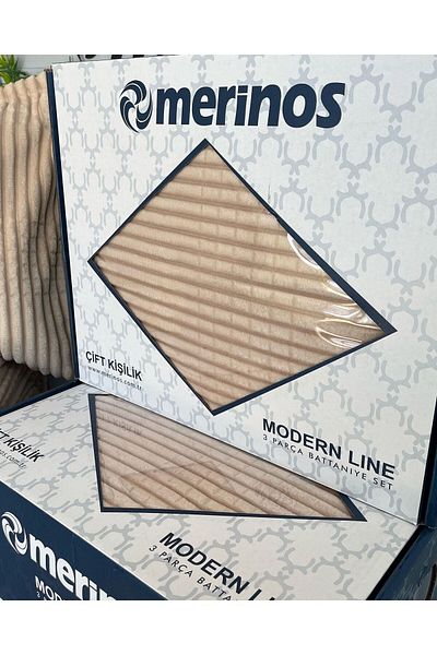 Sarar Merinos Modern Line 3 Piece Double Bed Cover Set - Blanket Beige02