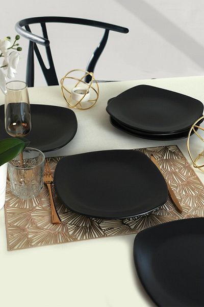 Keramika Farfurie de Servire Coltar Negru Mat 27 cm 6 Bucati 956