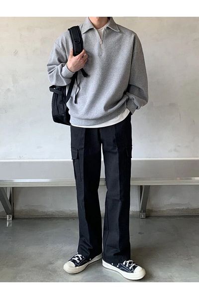 GENIUS STORE Men's Oversize Polo Collar Sweatshirt - Half Zipper