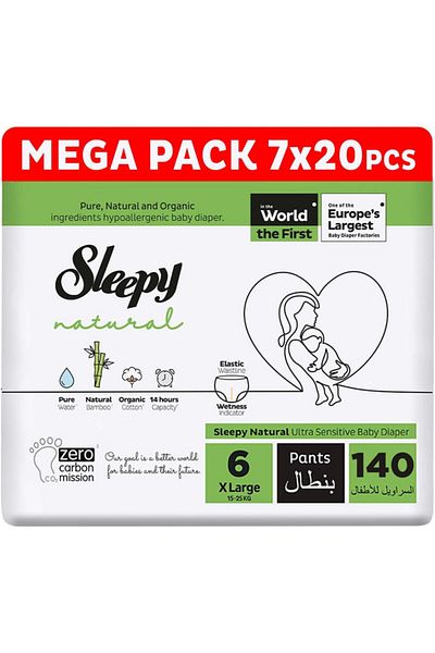 Sleepy Natural Pants Size 6 | Comfort | Absorbent | Eco-Friendly | Hypoallergenic | (6, 140 Count)