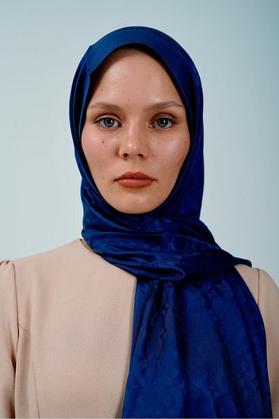 PİRAMİT Saks Color Premium Jacquard Shawl