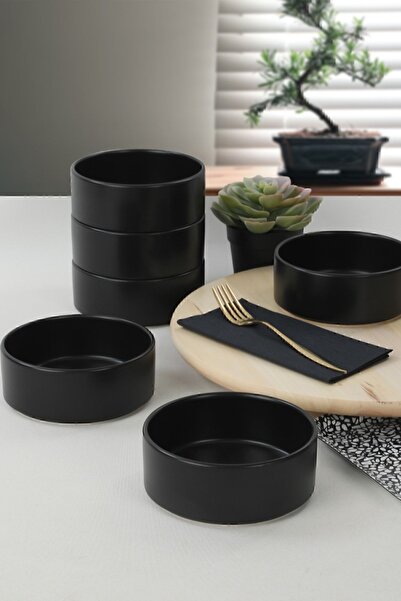 Keramika Mat Siyah Stackable Çorba Kasesi 14 Cm 6 Adet