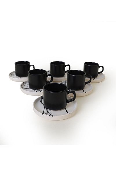 Keramika Μαρμάρινο Σετ Τσαγιού Stackable 12 τεμαχίων για 6 άτομα 17951