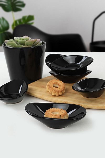 Keramika Μπολ μπισκότων Black Wave / Μπολ σάλτσας, Μέγεθος 12 cm, 6 Τεμάχια