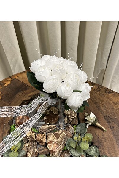 Pika Incili Şakayık Gelin Çiçeği Gelin Buketi - Damat Yaka Çiçeği - Gelin Çiçeği