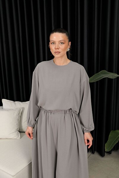 Melike Tatar Gray Loose Tunic Suit with Trousers 32-2210