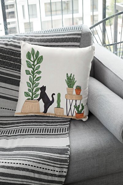 Viva Home 2'li Set 43x43cm Premium Tay Tüyü Leke Tutmaz Kumaş Çift Taraflı Kırlent Yastık Kılıfı Kaktüs Krl444