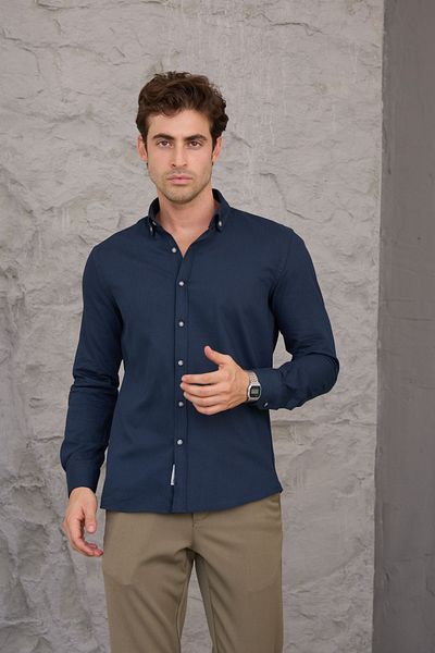 RAVANELLI Ανδρικό πουκάμισο Slim Fit - Βαμβακερό, Κοτλέ, Γιακάς με κουμπιά