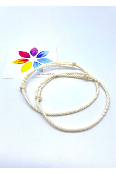 Concept HuBuTU Ecru Women's Men's Twisted Rope Wish Bracelet Set of 2