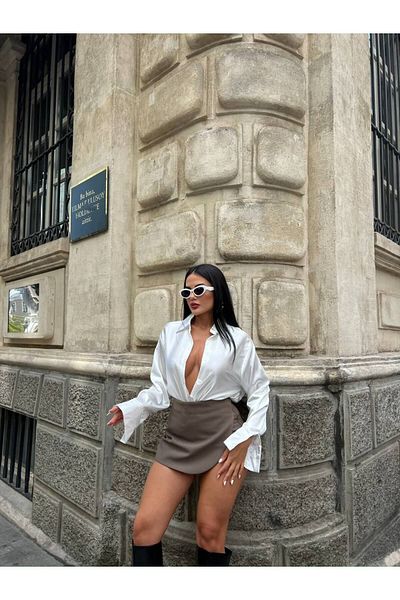 Friday Mood White Satin Oversize Women's Shirt