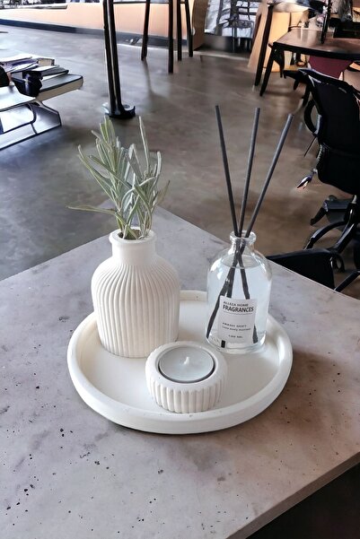 ALLEZA HOME Dekoratif Minyatür Çizgili Vazo 100 ML Oda Kokusu Mumluklu Set ( Tealight Mum Dahil Değildir )