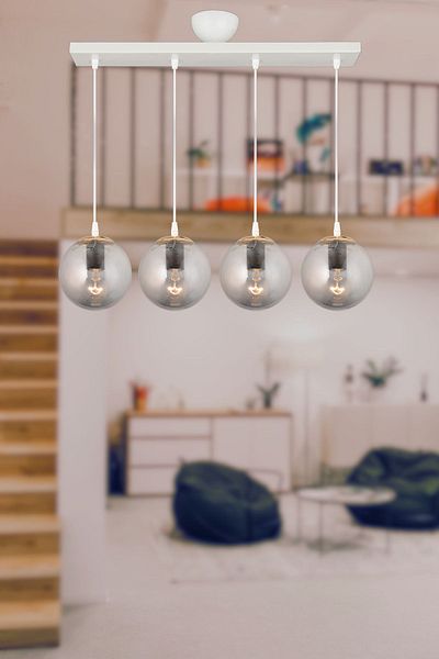 SONSUZ AYDINLATMA&AVİZE Endless Inline White 4-Piece Smoked Globe Glass Pendant Lamp Luxury Chandelier