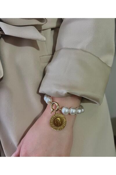 ENT COLLECTİON Kilit Sistemli (ÇELİK) Incili Kolye Ve Bileklik Set ( Tüm Altınlara Uyumludur ) (12MM)