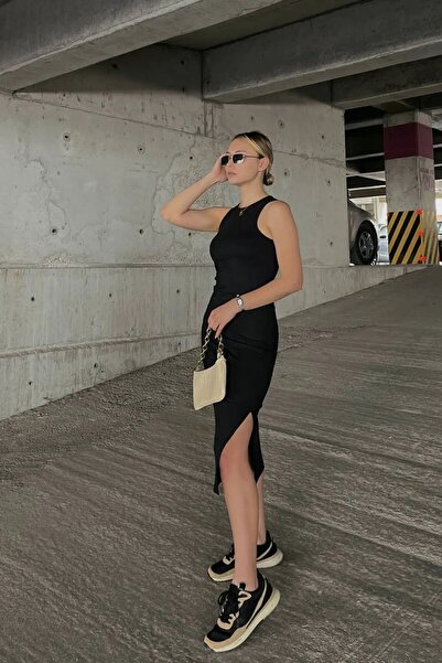 Arzulica Μίντι φόρεμα με μαύρο σκίσιμο με λεπτομέρειες 113 εκ