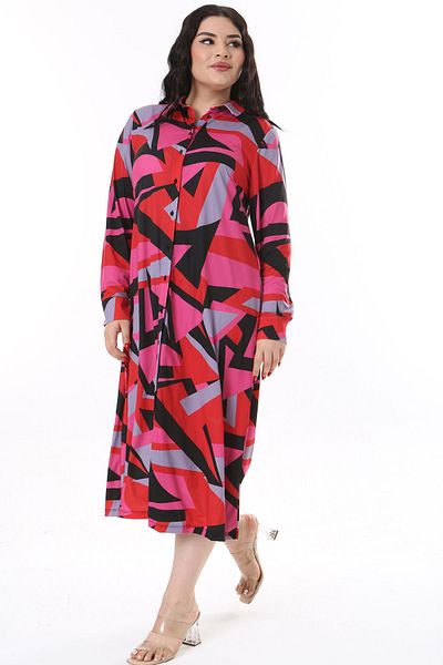 Şans Φόρεμα Fujia Plus Size - Μακρύ μανίκι, μπροστά και μανικετόκουμπα 65n38187