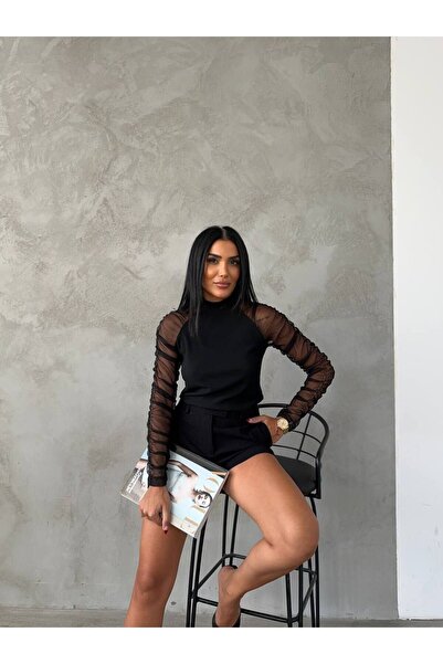 Fiori Οθωμανική υφασμάτινη μπλούζα - μανίκια με λεπτομέρεια από τούλι