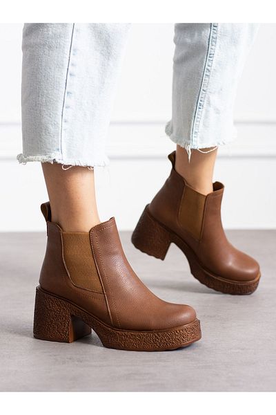Alemdar Shoes Tan Skin Γυναικείες Μπότες με τακούνι